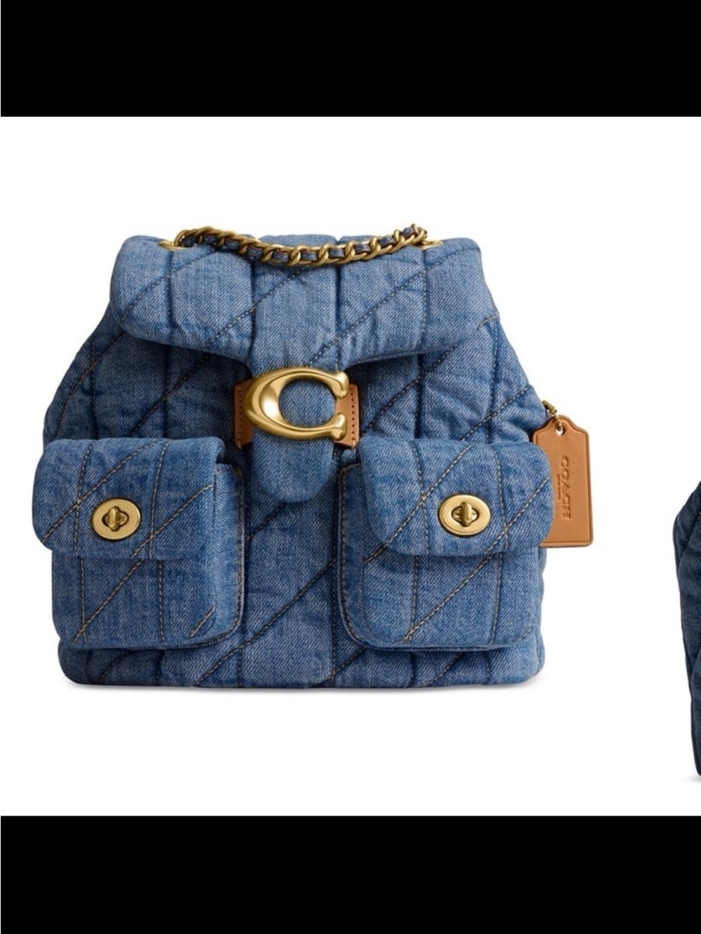 Coach Quilted Denim Backpack in Blue with Gold Hardware